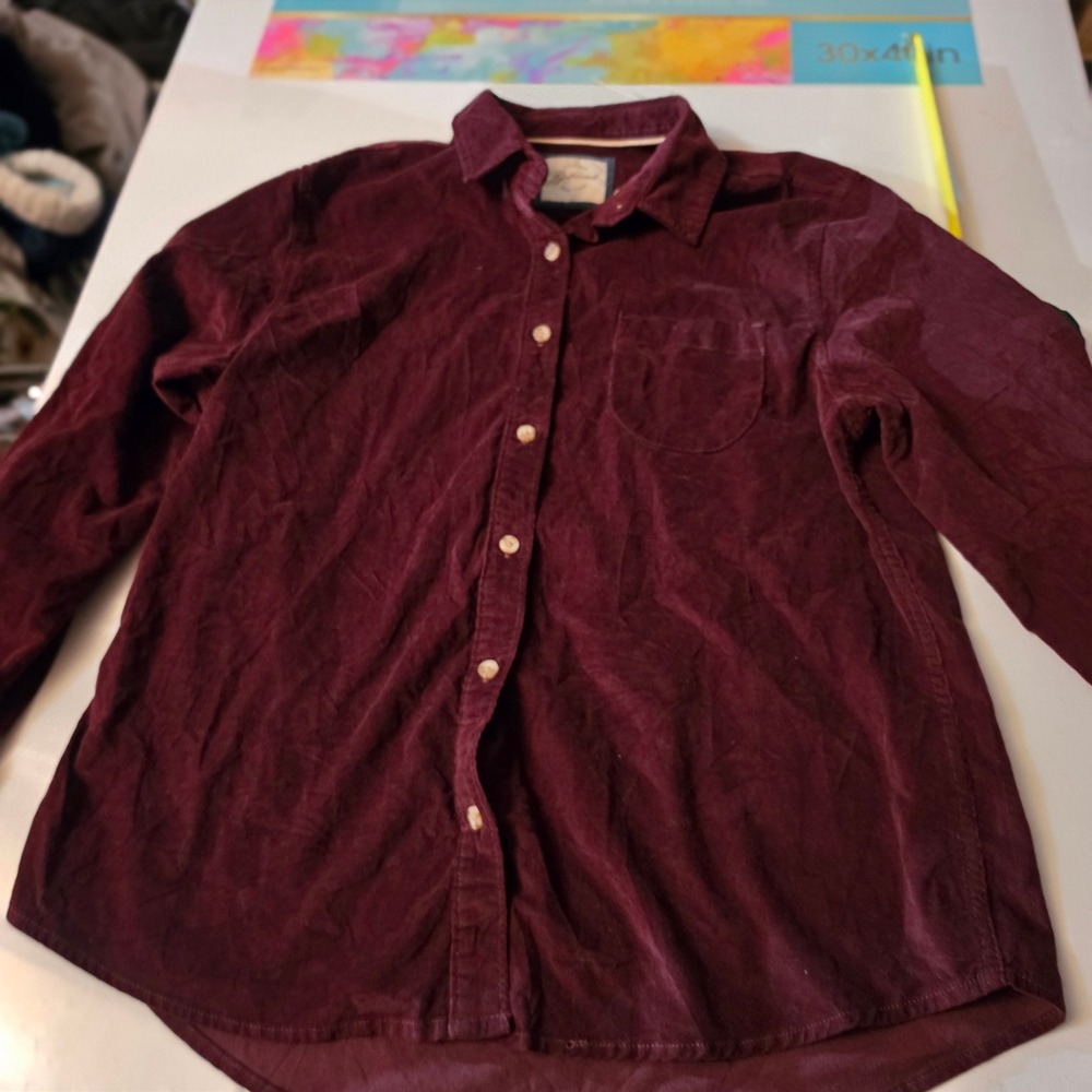 Jachs Girlfriend Mens Burgundy Corduroy Button Down Shirt Medium Long Sleeve